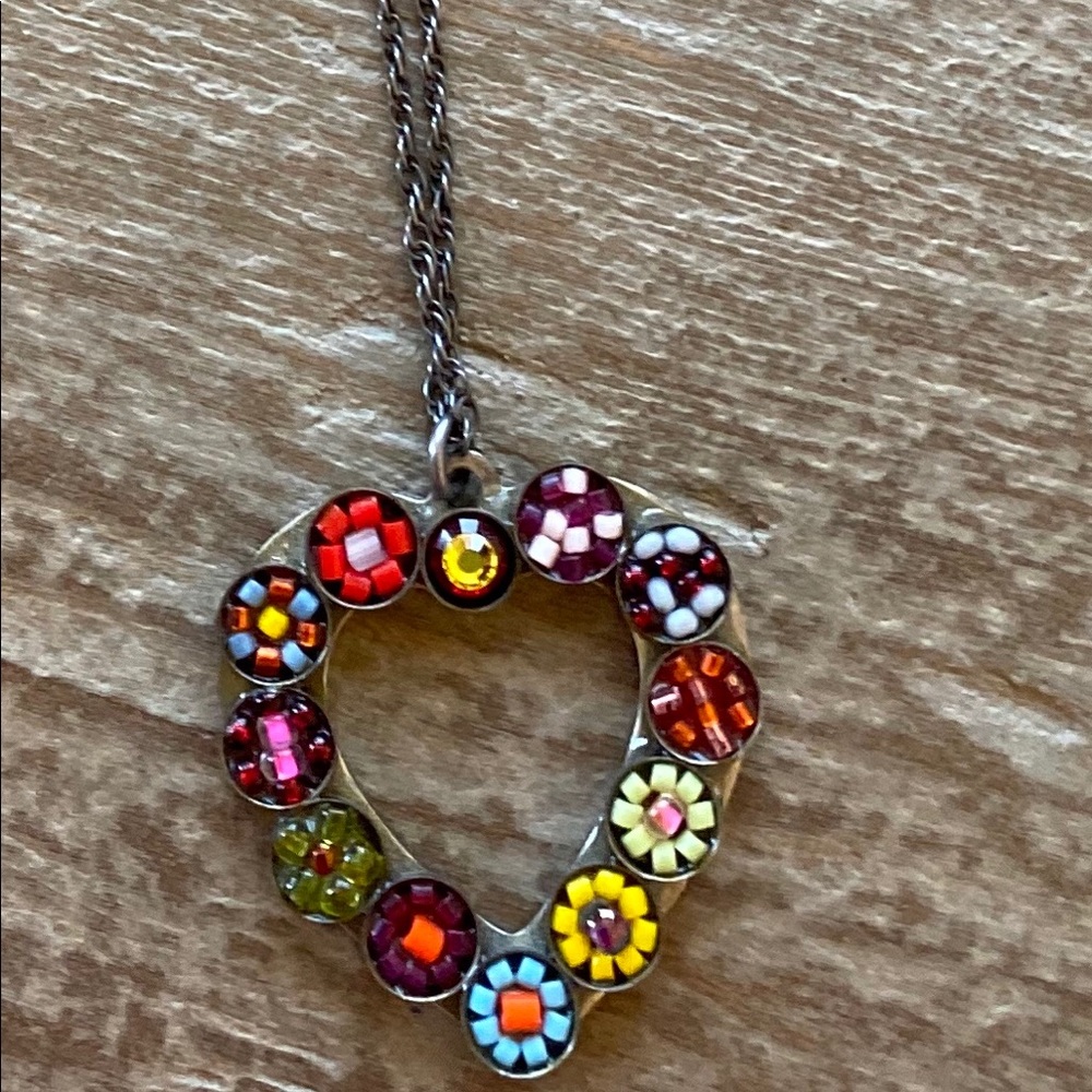 Multi colored beaded heart pendant necklace